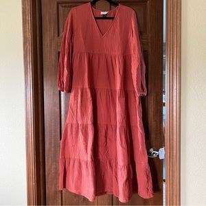 Universal Thread Cotton Gauze Long Sleeve Tiered Dress